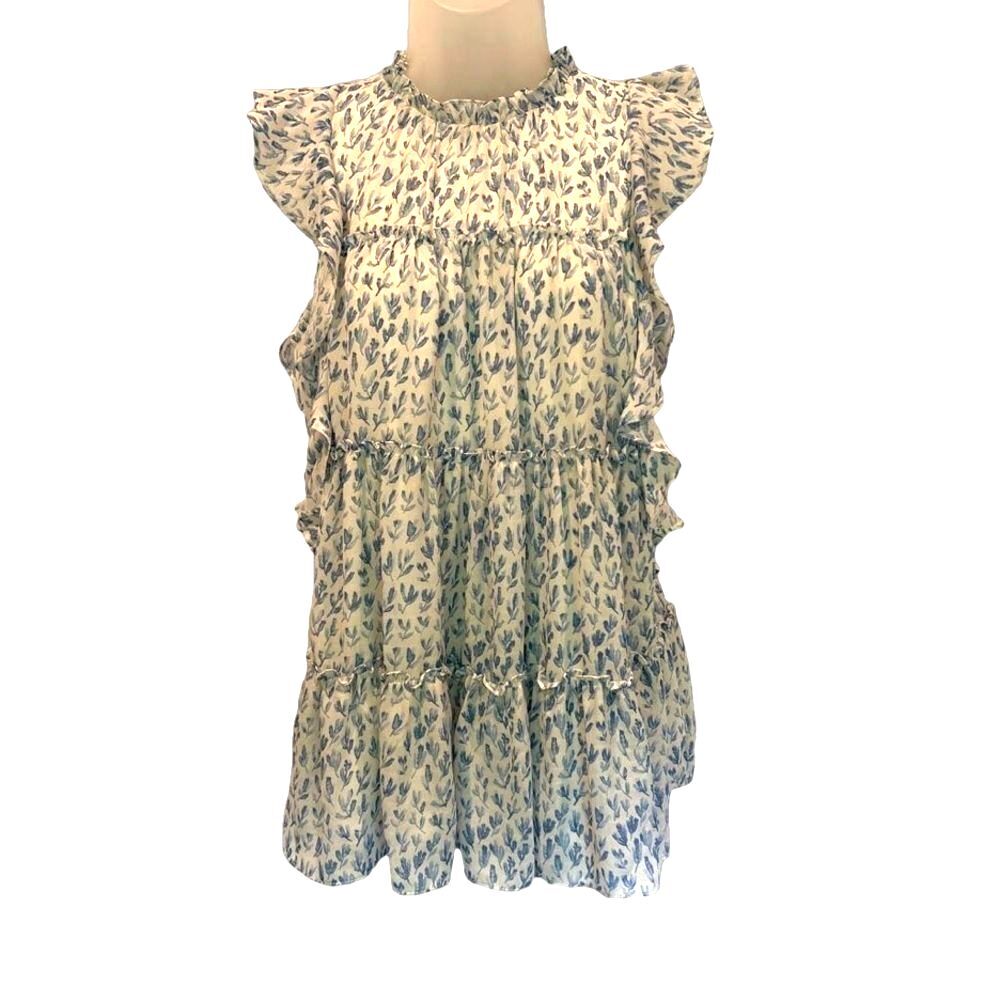 Entro White & Blue Floral Top High Neck NWT